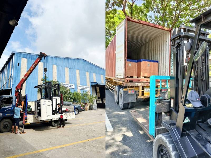 thuê xe nâng rút hàng container